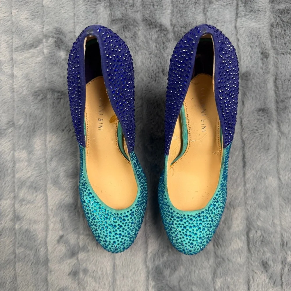 Gianni Bini Ombre Rhinestone Platform Pumps Blue Teal Orange Heels 9.5M